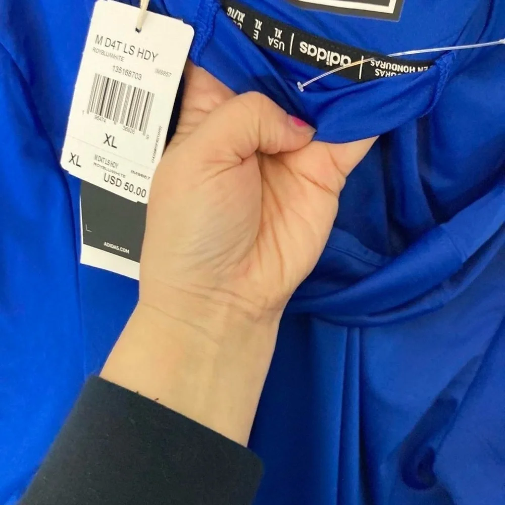 Adidas blue hooded pullover with logos  #sportswear XL NWT
